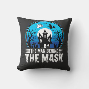 Halloween Man Behind the Mask Haunted House Cushion