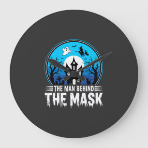 Halloween Man Behind the Mask Haunted House Large Clock