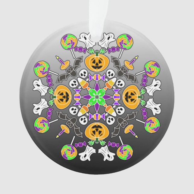 Halloween Mandala Ghosts, Pumpkins and Lolipops Ornament (Front)