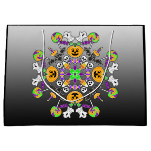Halloween Mandala Ghosts, Pumpkins, Bats and Skull Large Gift Bag