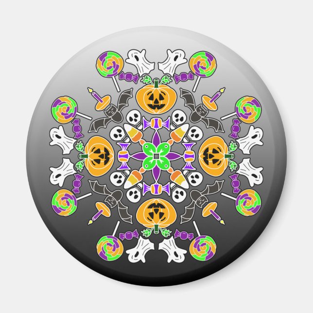 Halloween Mandala Ghosts, Pumpkins  Ornament Magnet (Front)