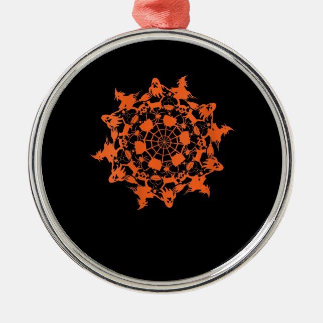 Halloween Mandala Spider Witch Ghost Skull Gift Metal Tree Decoration (Front)