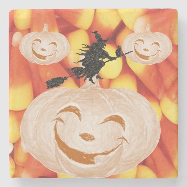 Halloween Marble Stone Coaster, Pumpkin Coaster (Front)