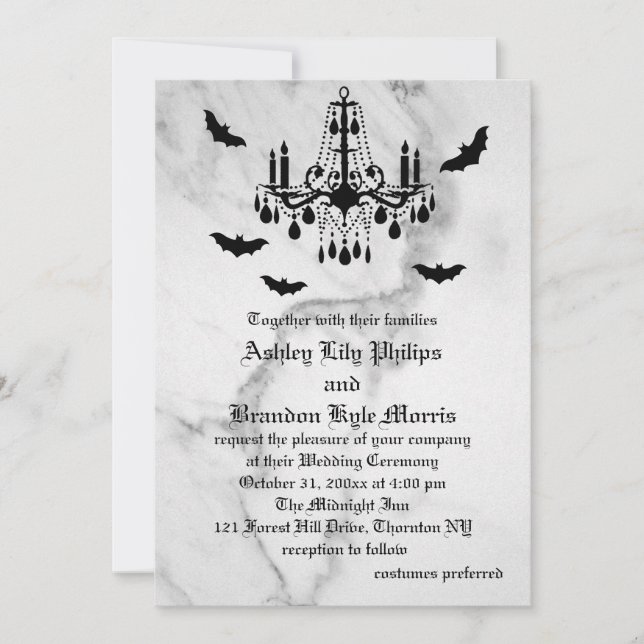 Halloween Marble Wedding Invitation (Front)