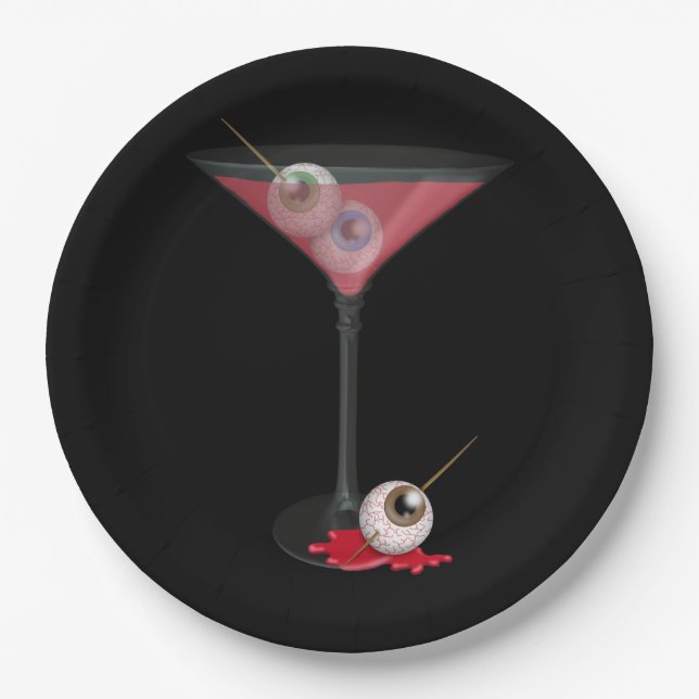 Halloween Martini With Eyeball Paper Plate (Front)