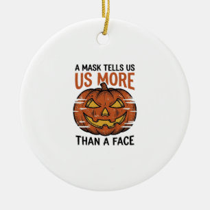 Halloween Mask Quote Vintage Pumpkin Face T-Shirt_ Ceramic Tree Decoration