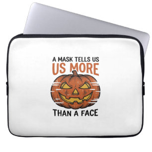 Halloween Mask Quote Vintage Pumpkin Face T-Shirt_ Laptop Sleeve