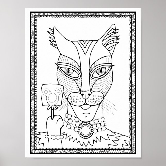 Halloween Masquerade Cat Colouring Page Art Poster (Front)