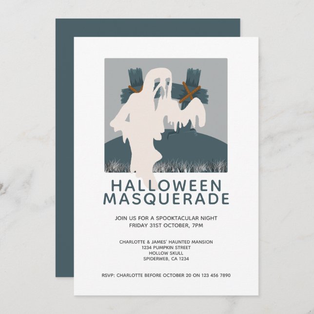 Halloween Masquerade Ghost and Grave Personalised Invitation (Front/Back)