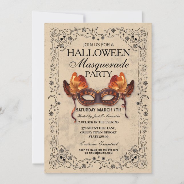 Halloween Masquerade Mask Ball Gothic  Invitation (Front)