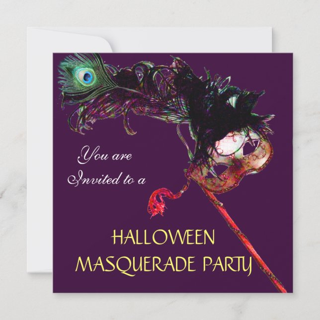 HALLOWEEN MASQUERADE PARTY,Black Purple Invitation (Front)