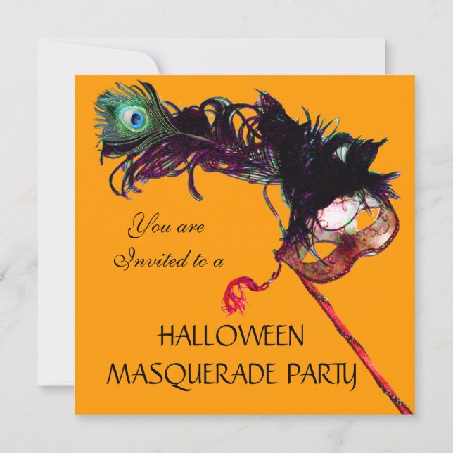 HALLOWEEN MASQUERADE PARTY,Black Yellow Orange Invitation (Front)