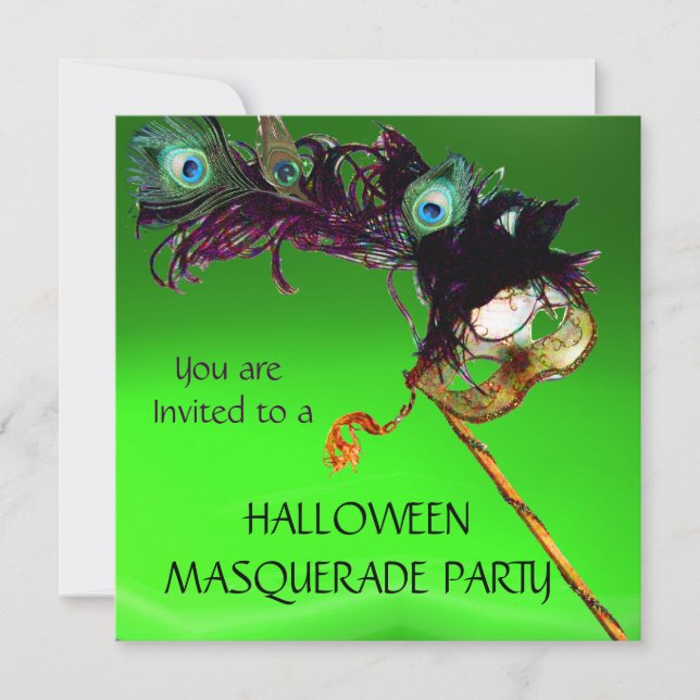 HALLOWEEN MASQUERADE PARTY Green yellow black blue Invitation (Front)