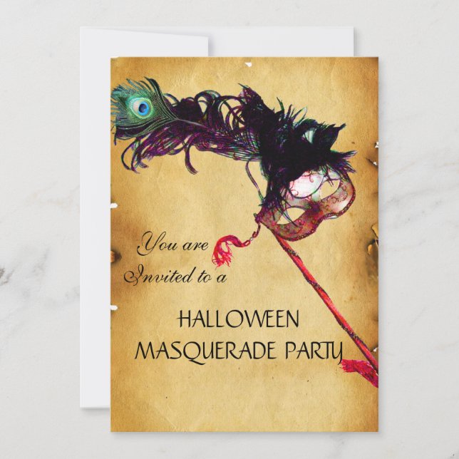 HALLOWEEN MASQUERADE PARTY, parchment wax seal Invitation (Front)