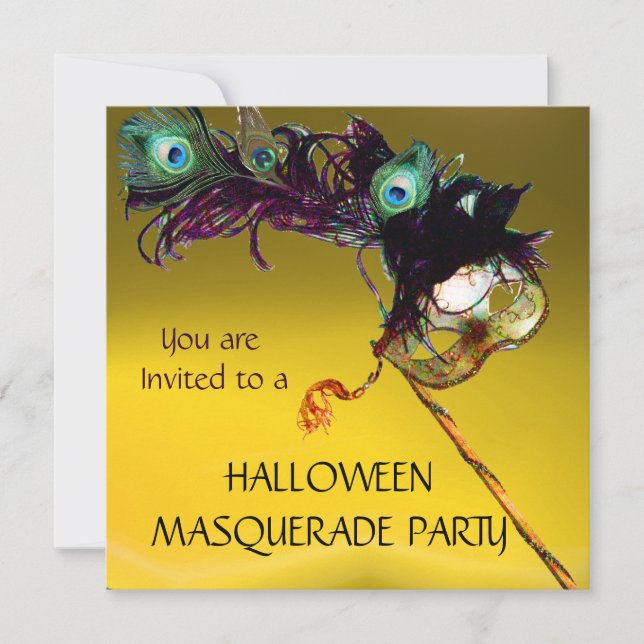 HALLOWEEN MASQUERADE PARTY Yellow Orange blue Invitation (Front)