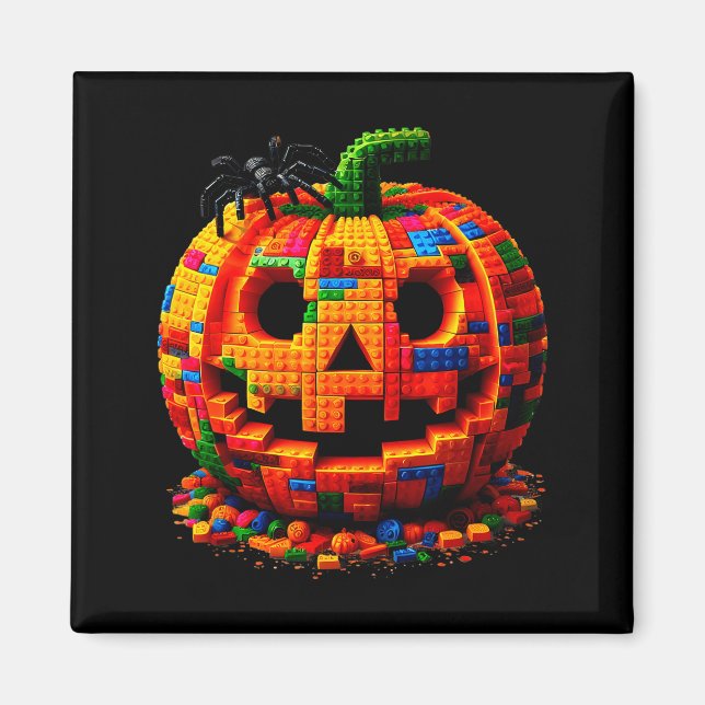 Halloween Master Builder Pumpkin Kids Building Blo Magnet (Front)