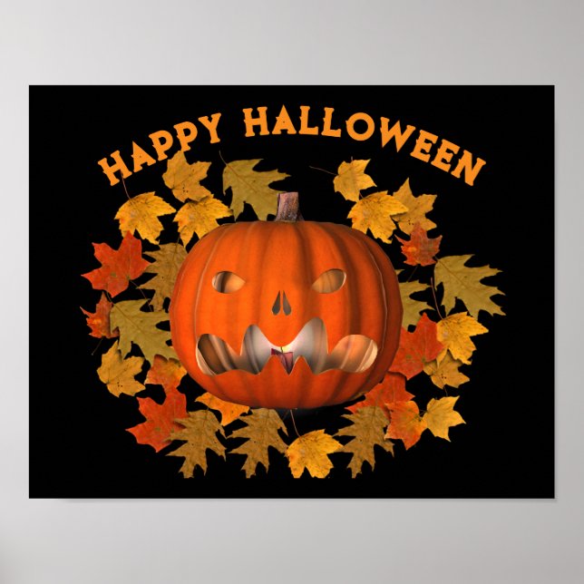 Halloween Mean Jack O Lantern And Fall Leaves  Poster (Front)