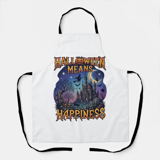 Halloween Means Happiness Haunted Castle Witch Moo Apron (Front)