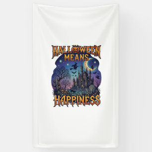 Halloween Means Happiness Haunted Castle Witch Moo Banner