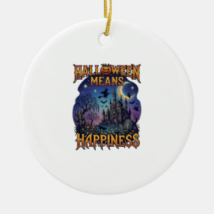 Halloween Means Happiness Haunted Castle Witch Moo Ceramic Tree Decoration