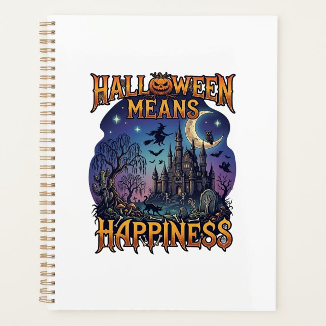 Halloween Means Happiness Haunted Castle Witch Moo Planner (Front)