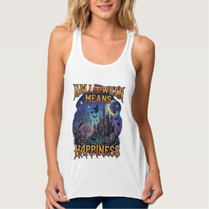 Halloween Means Happiness Haunted Castle Witch Moo Singlet