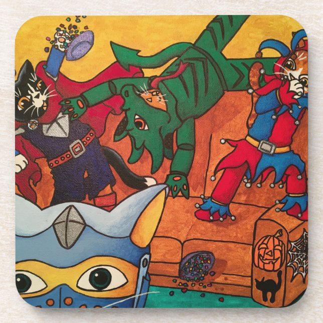 Halloween Mediaeval Knight Costume Cats Coaster (Front)