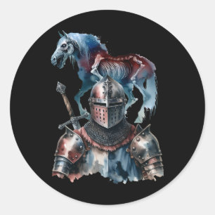 Halloween Mediaeval Knight Horses Knight Armour Ho Classic Round Sticker