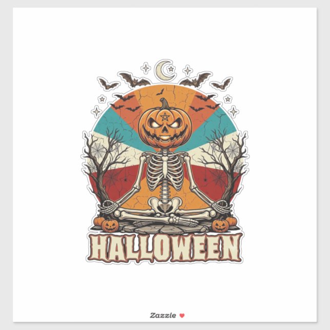 Halloween Meditating Pumpkin Skeleton Retro Sun Ba (Sheet)