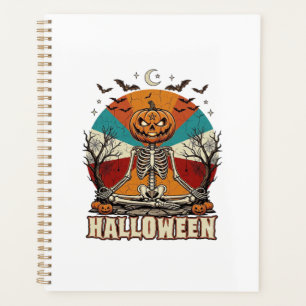 Halloween Meditating Pumpkin Skeleton Retro Sun Ba Planner