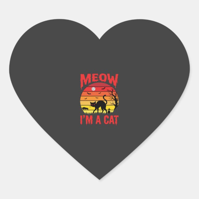 Halloween Meow Im a Cat Retro Sunset Heart Sticker (Front)
