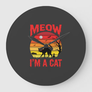 Halloween Meow Im a Cat Retro Sunset Large Clock