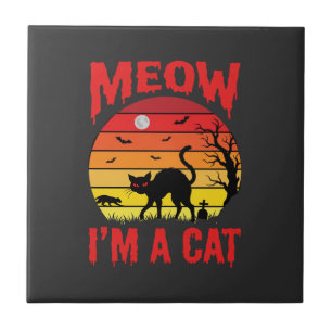 Halloween Meow Im a Cat Retro Sunset Tile