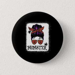 Halloween Messy Bun Leopard Pumpkin Momster  6 Cm Round Badge