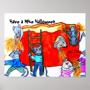 HALLOWEEN MICE CLEAN THE PUMPKIN POSTER