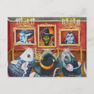 Halloween Mice Visit Art Museum Watercolor Art Postcard