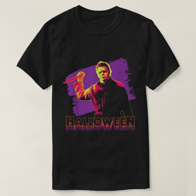 Halloween Michael Myers Neon Portrait  T-Shirt (Design Front)