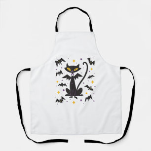 Halloween Mid Century Retro Vampire Black Cat Apron