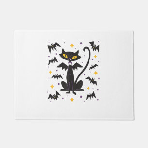 Halloween Mid Century Retro Vampire Black Cat Doormat