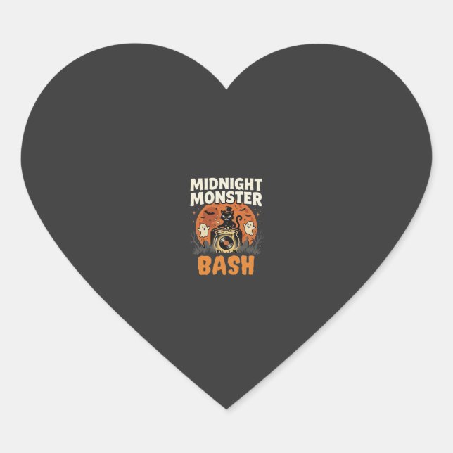Halloween Midnight Monster Bash Heart Sticker (Front)