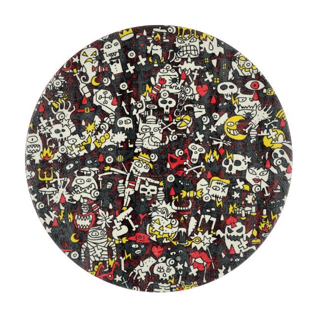 Halloween Mini Doodle Vintage Pattern Cutting Board (Front)