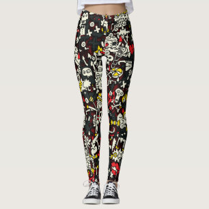 Halloween Mini Doodle Vintage Pattern Leggings
