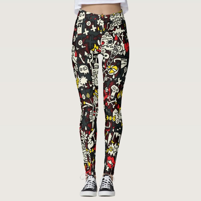 Halloween Mini Doodle Vintage Pattern Leggings (Front)