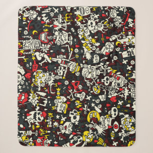 Halloween Mini Doodle Vintage Pattern Sherpa Blanket
