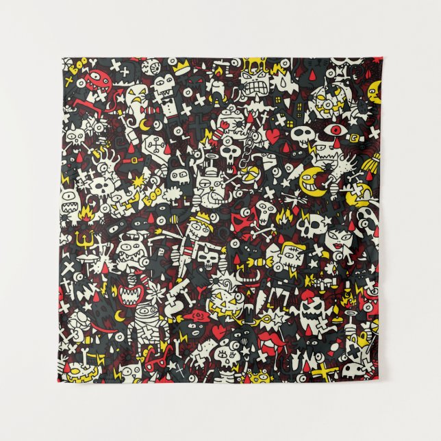 Halloween Mini Doodle Vintage Pattern Tapestry (Front)