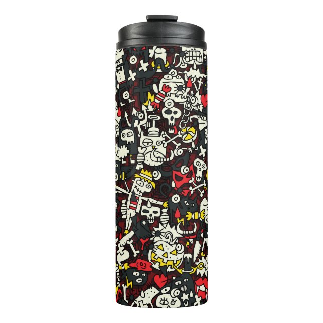 Halloween Mini Doodle Vintage Pattern Thermal Tumbler (Front)