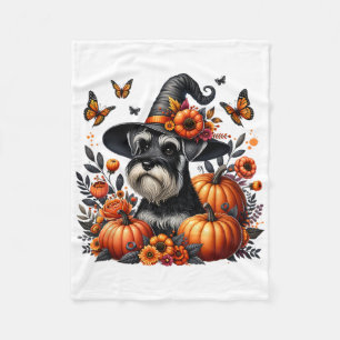 Halloween Miniature Schnauzer Dog Pumpkin Autumn F Fleece Blanket