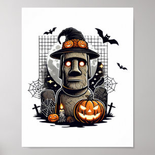 Halloween Moai Statue Ancient Culture Poster
