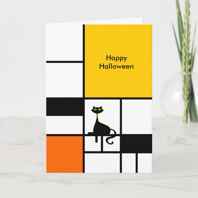 Halloween- Modern Art Cat Holiday Card (Front)