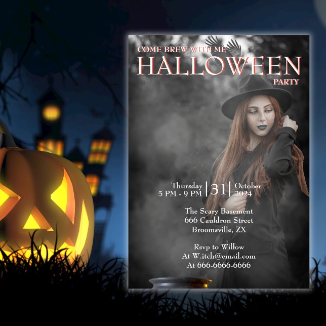 Halloween Modern Gothic Witch Brewing Dark Photo Invitation (Creator Uploaded)
